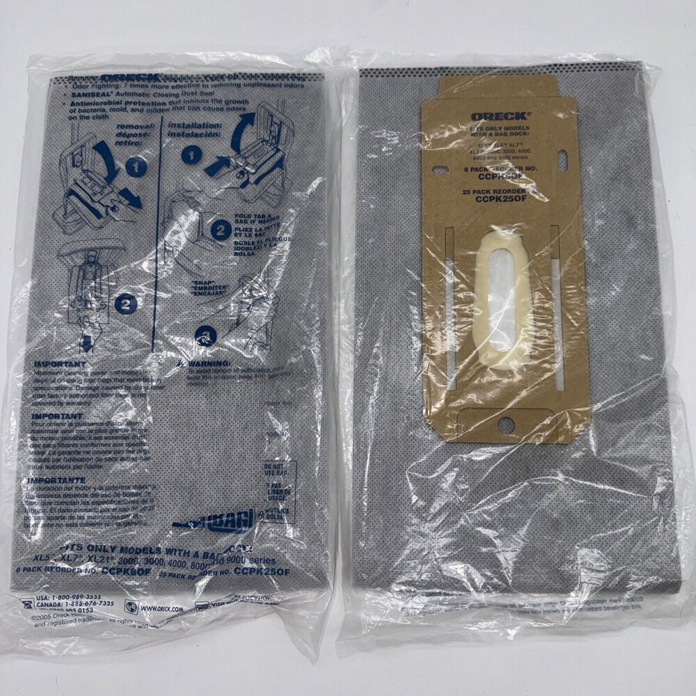 Oreck Type CC Odor Eliminating Sweeper Bags 2 Pack - XL3, XL5, XL7, XL21 NEW!!
